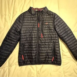Vineyard Vines Kids Black Quilted Puffer with Red Accent Zips